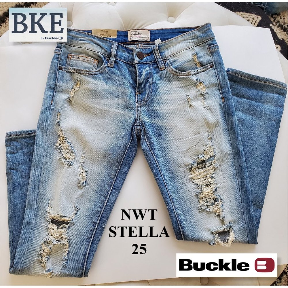 NWT BKE STELLA Distressed Skinny Low Rise Cuffed Crop Jeans 25